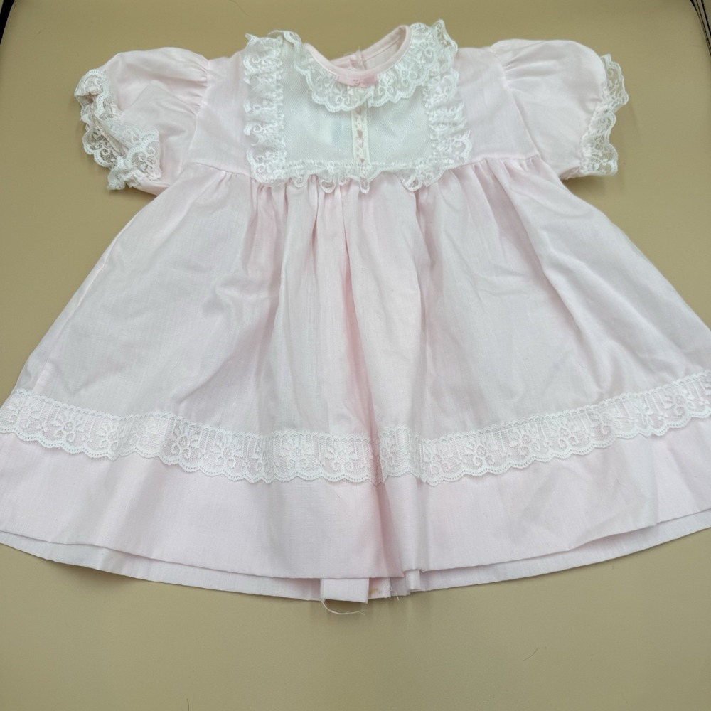 Alexis Ruffle Lace Dress Size 24 Months Pink White Coquette Vintage 80s 90s